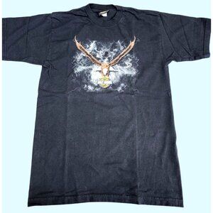 Harley-Davidson Black Graphic Tee Flying Eagle Design Lewiston ID Size L Flames